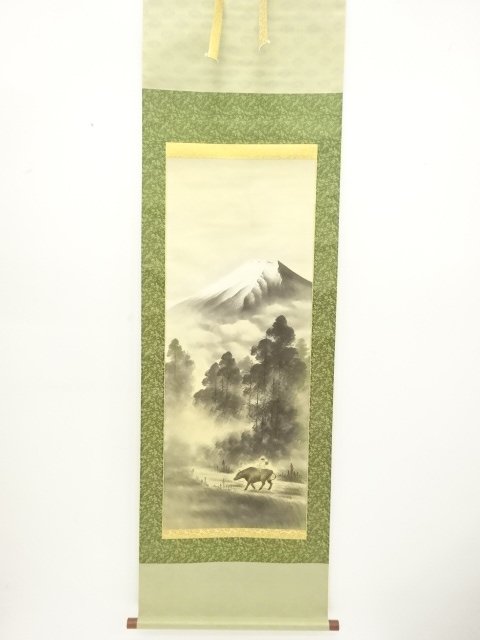 柴田翠山筆　牧童　肉筆絹本掛軸（中島清堂識箱）